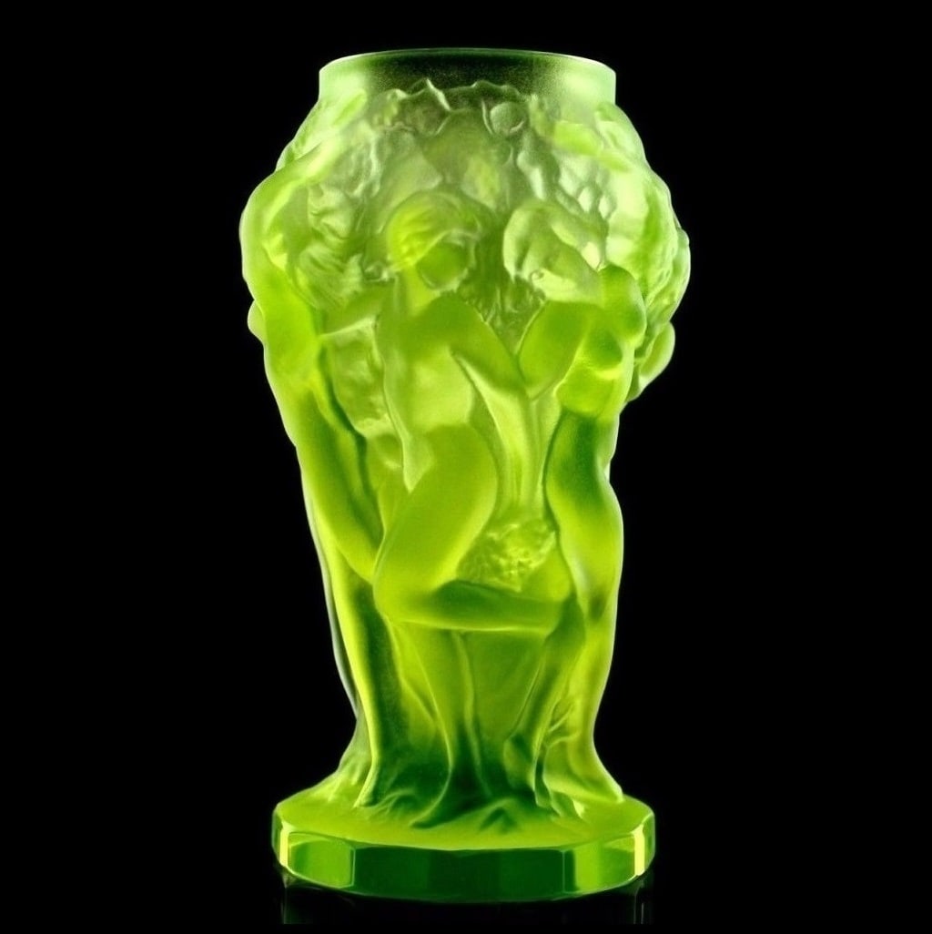 Art Deco 1930' Vaseline Uranium Art Glass Vase H.Hoffmann by Lalique (1 of 4)