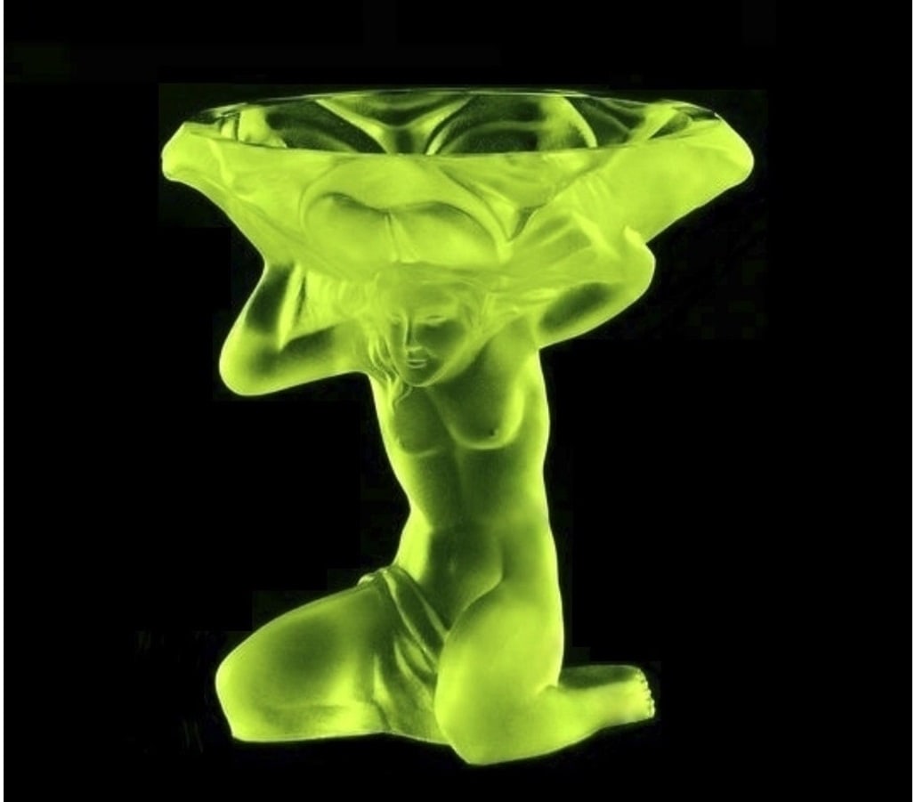 Art Deco Vaseline Uranium Glass Jewelry Bowl Sculpture 1930' H. Hoffmann by Lalique (1 of 2)