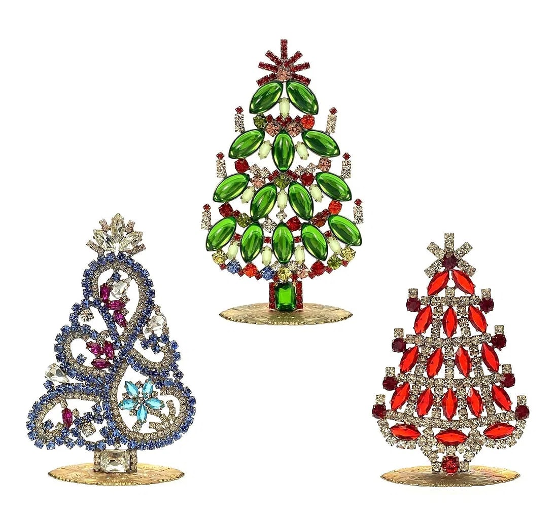 Small Vintage Bohemian Rhinestone Glass Christmas Tree Set (1 of 3)