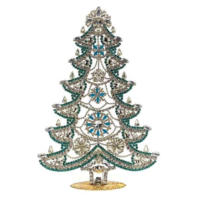 Extra Large Vintage Bohemian Rhinestone Glass Christmas Tree: Standing Christmas Tree. Made in Czechoslovakia. Excellent condition. No missing stones. No damage. It measures approximately 12 1/4 " ( 31 cm ). Fast delivery time worldwide: 2-4 days.