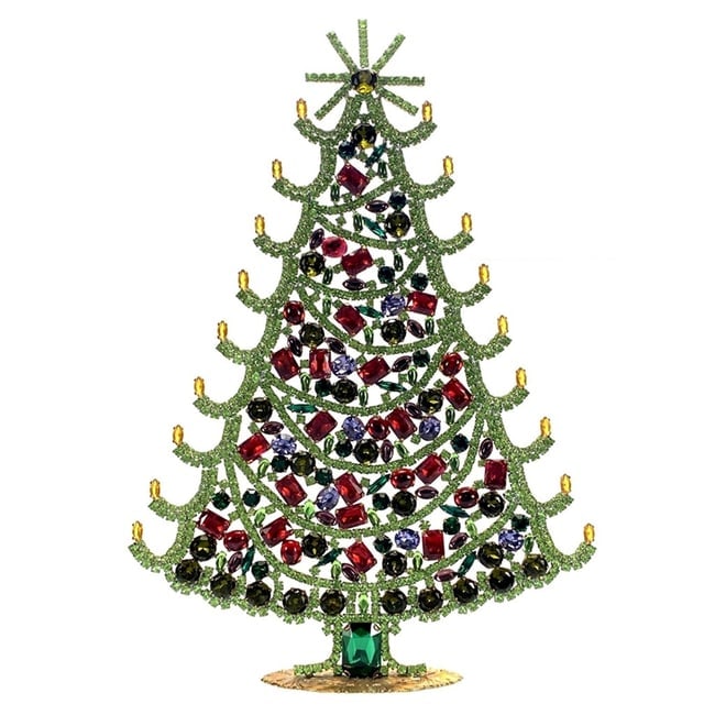 Extra Large Vintage Bohemian Rhinestone Glass Christmas Tree: Standing Christmas Tree. Made in Czechoslovakia. Excellent condition. No missing stones. No damage. It measures approximately 12 " ( 31 cm ). Fast delivery time worldwide: 2-4 days.