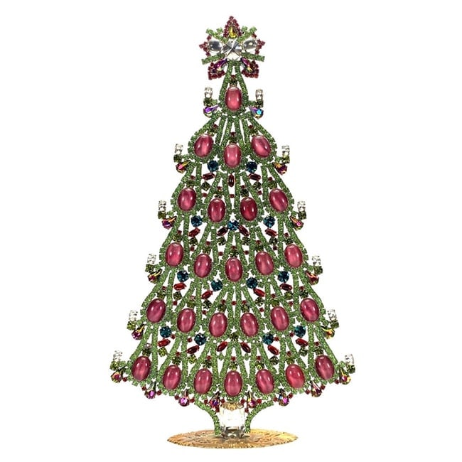 Extra Large Vintage Bohemian Rhinestone Glass Christmas Tree: Standing Christmas Tree. Made in Czechoslovakia. Excellent condition. No missing stones. No damage. It measures approximately 12 " ( 31 cm ). Fast delivery time worldwide: 2-4 days.