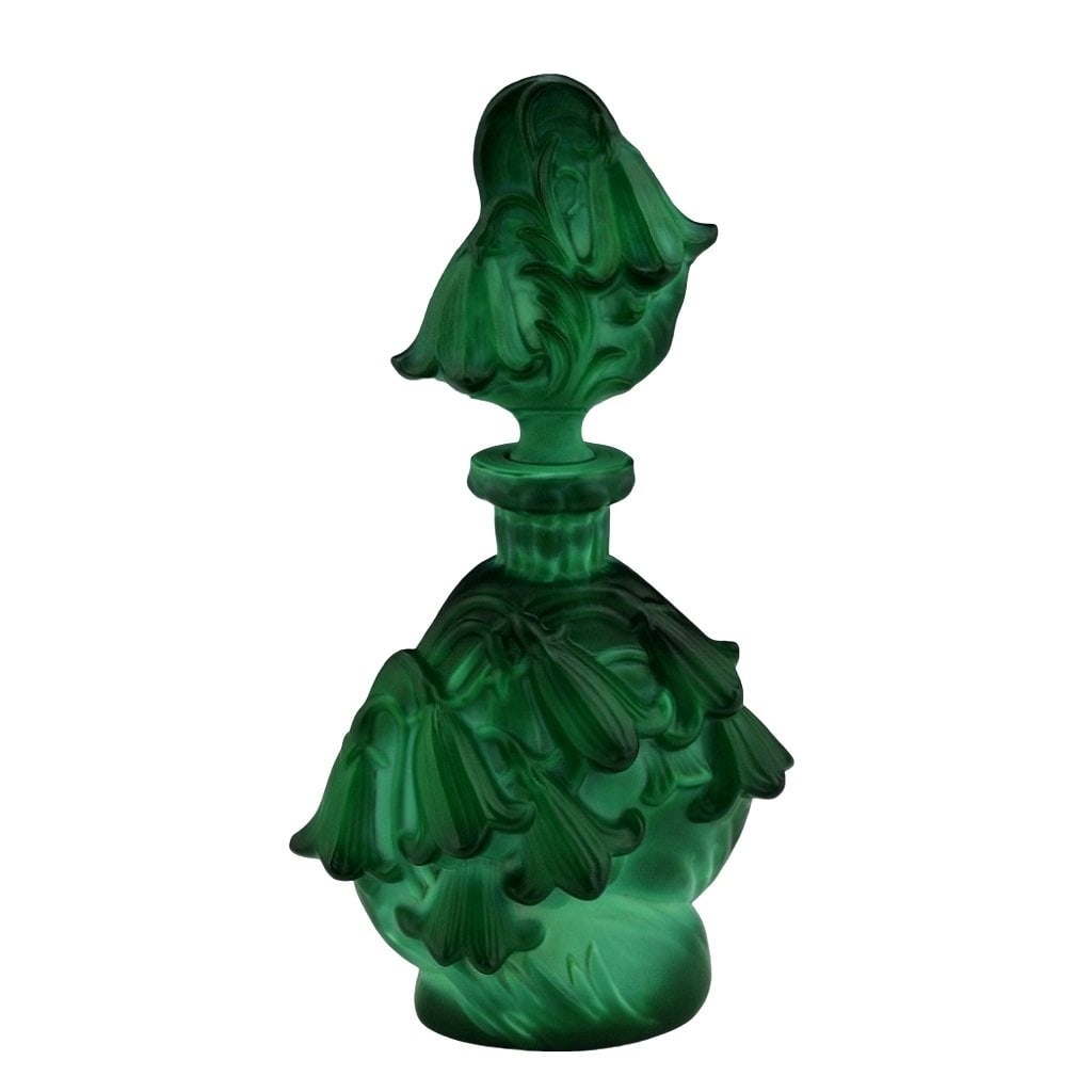 Art Deco Bohemian Malachite Glass ' Flower Bells ' Collectible Perfume Bottle 1930' H.Hoffmann (1 of 5)