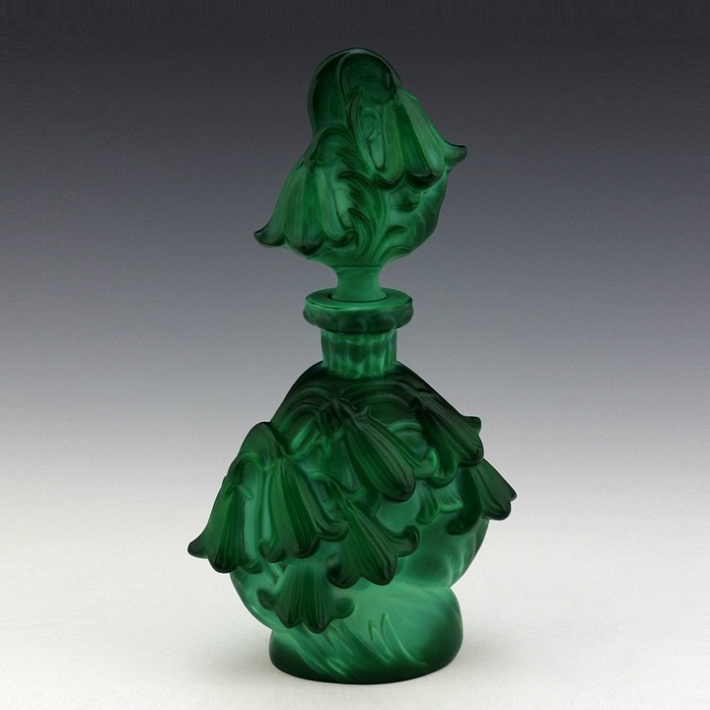 Art Deco Bohemian Malachite Glass ' Flower Bells ' Collectible Perfume Bottle 1930' H.Hoffmann - 2