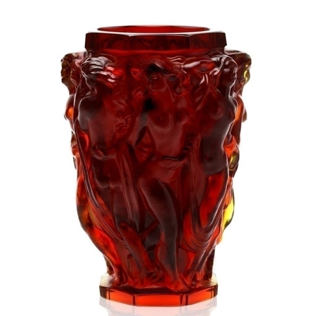 Art Deco Rare Rubies Red Glass Vase 1930' H.Hoffmann By Lalique: This piece is a great addition to collection or a great gift. Top Quality Ruby Red Glass Vase with raised figures of revelling bacchantes around the full circumference exhibiting excellent colour and