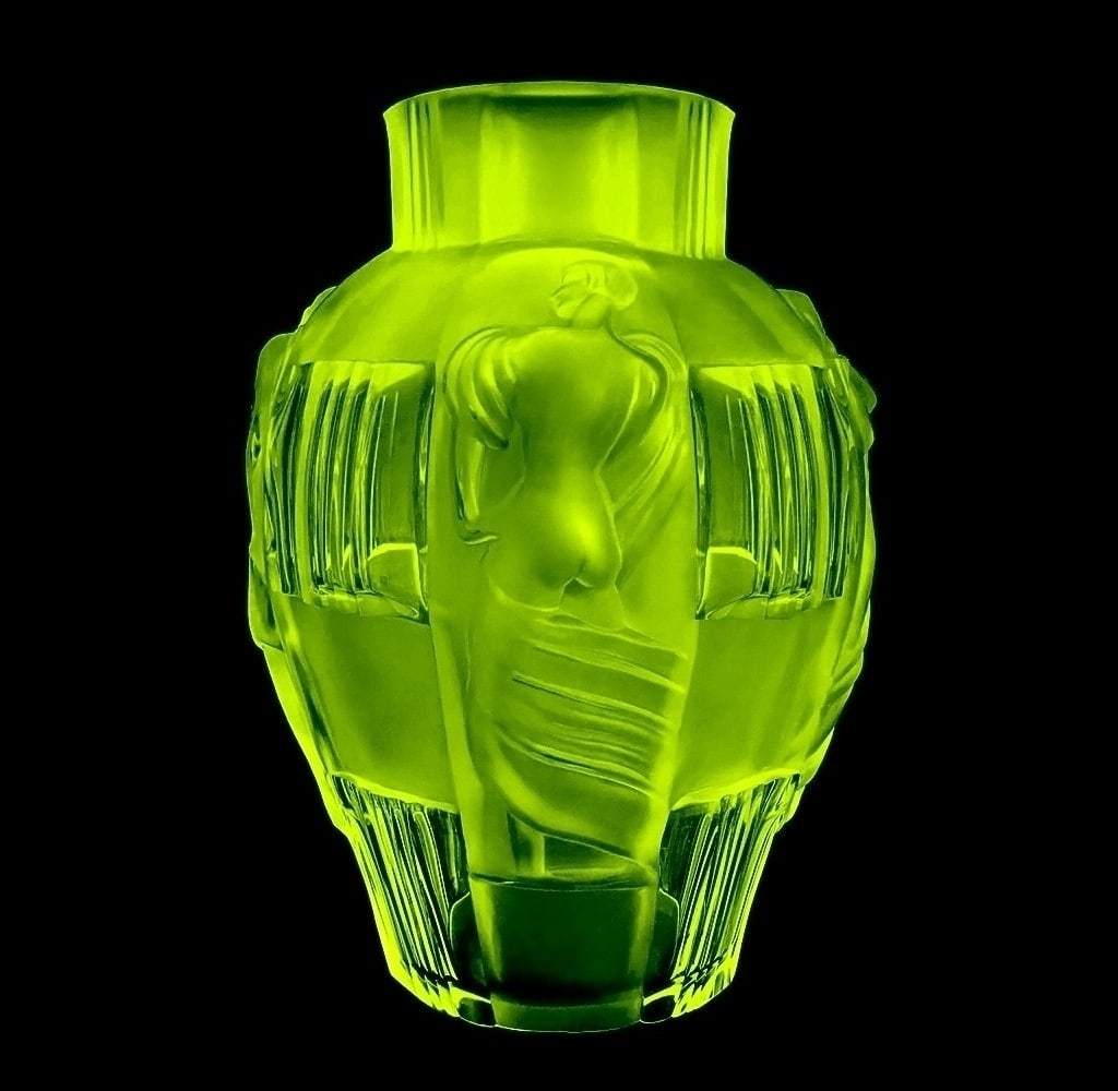 Art Deco Uranium Glass Large Vase 1930' H.Hoffmann (1 of 2)