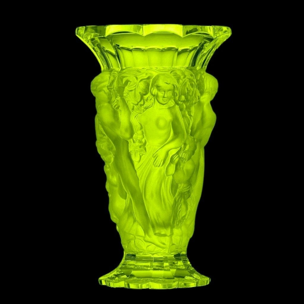 Art Deco Uranium Glass Bacchantes Large Vase 1930' H.Hoffmann (1 of 3)