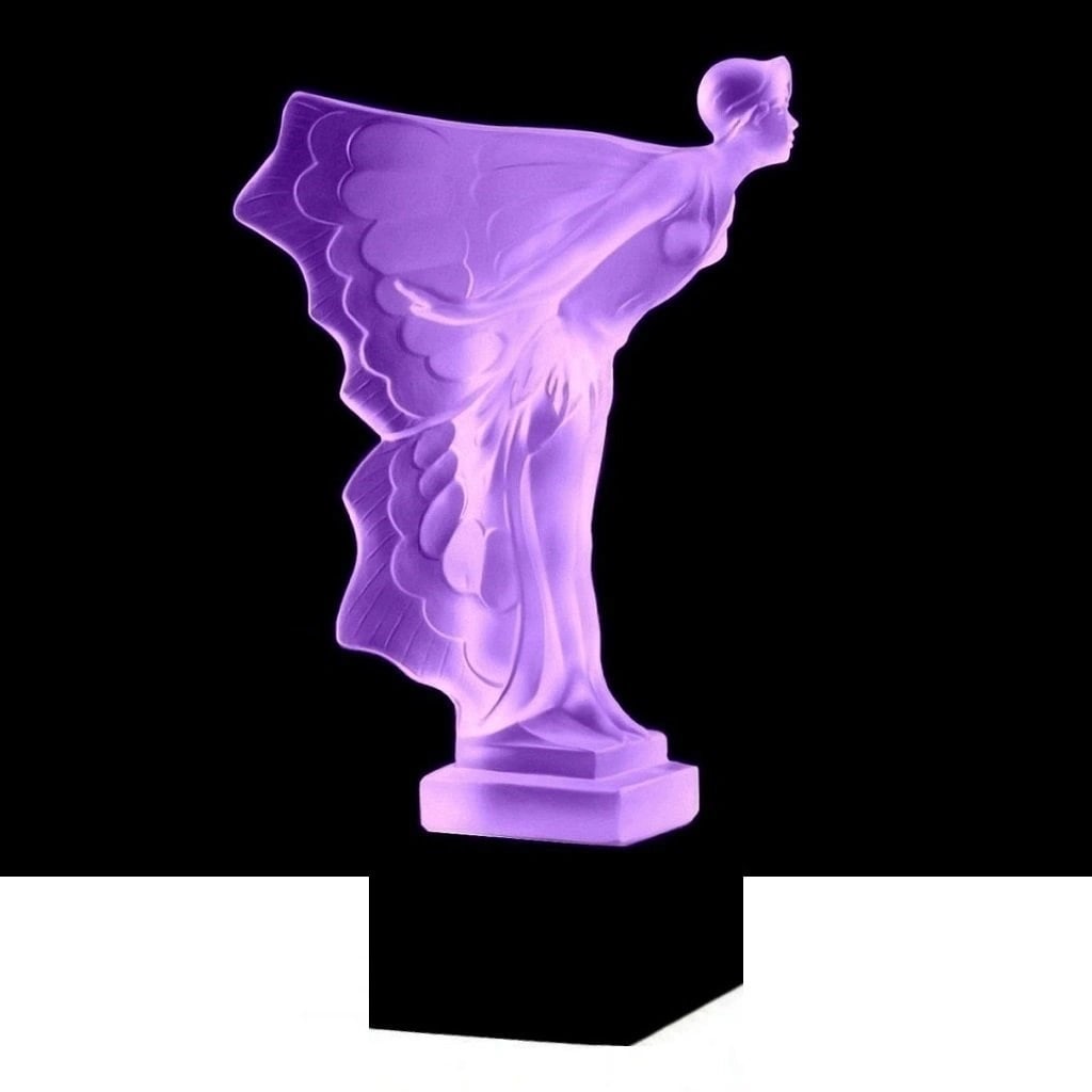 Art Deco Alexandrite Glass Sculpture Rolls Royce ' Flying Lady ' 1930' H.Hoffmann: Top Quality Alexandrite Glass. This piece was made in Bohemia from ORIGINAL antique vintage molds that were used during the 1930's - 1939's. It is BREATHTAKING high quality satin finish glass sculptur