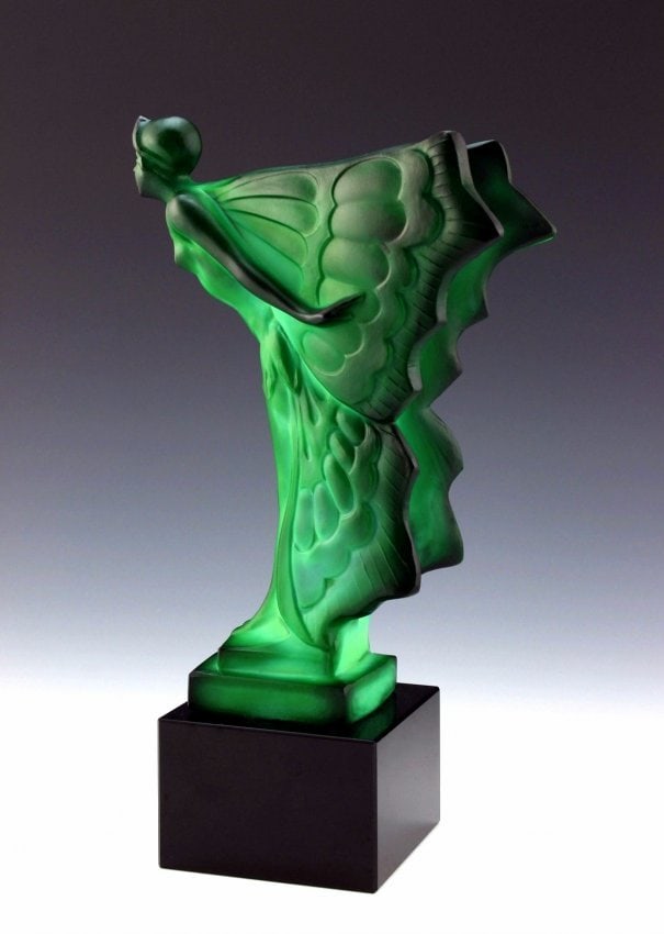 Art Deco 1930' Jade Malachite Glass Car Mascot Rolls Royce ' Flying Lady ' Sculpture H.Hoffmann (1 of 6)
