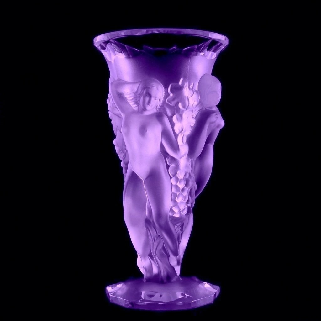 Glamorous Art Deco Alexandrite Glass Bacchantes Large Vase 1930' H.Hoffmann: This piece is a great addition to collection or a great gift. Timeless design - Top Qality Art Deco Alexandrite Glass Vase. This piece was made in Bohemia from ORIGINAL antique vintage molds that were