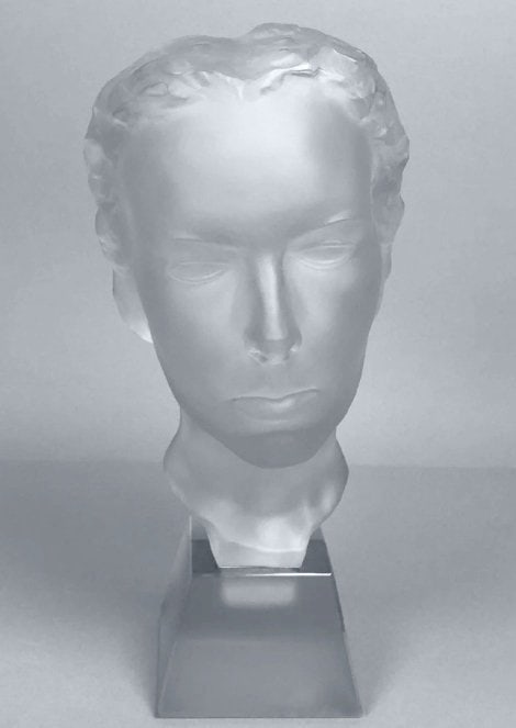 French Art Deco XLarge Bust Glass 1930' H.Hoffmann: Top Quality Art Deco Bust Sculpture. It is breathtaking high quality satin finish glass in stylish Art Deco design. This piece was made in Bohemia from the ORIGINAL antique vintage molds that was used