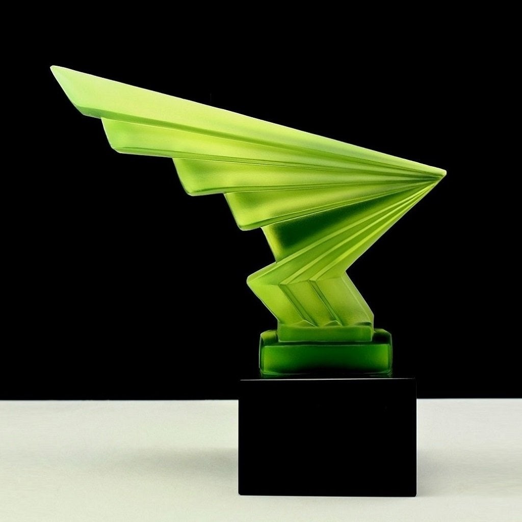 Art Deco Vaseline Uranium Glass Collectible Hood Ornament 1930' H.Hoffmann: This piece is a great addition to collection or a great gift. Timeless design - Top Qality Collectible Art Deco Glass Car Mascot. Hood Ornament Sculpture. This piece was made in Bohemia from the ORIGI