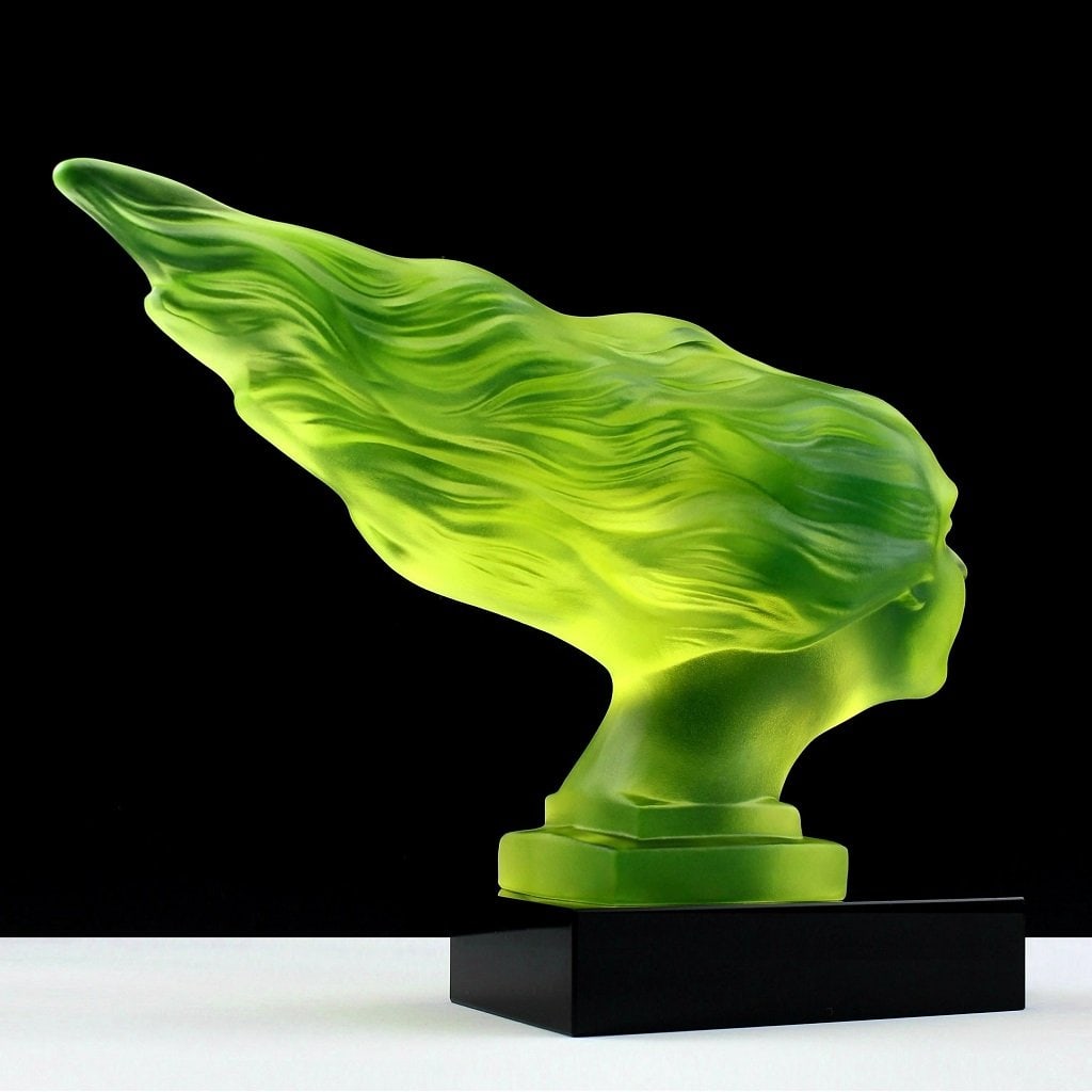 French Art Deco ' Speed Girl ' Hood Ornament Uranium Glass Sculpture 1930' H.Hoffmann - 2