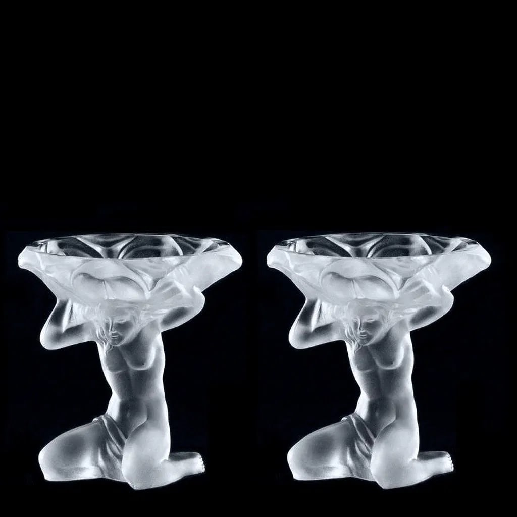 Clear Glass Bohemian Art Deco Bowl, 1930s H. Hoffmann: This listing includes a matching pair of two bowls. Art Deco clear glass bowl produced in Bohemia, using an original mold designed by H. Hoffmann between 1930 and 1939. The design reflects French Art