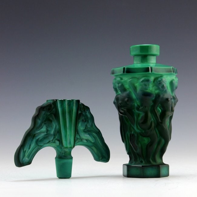 Art Deco Malachite Jade Glass Collectible Perfume Bottle 1930' H.Hoffmann - 2