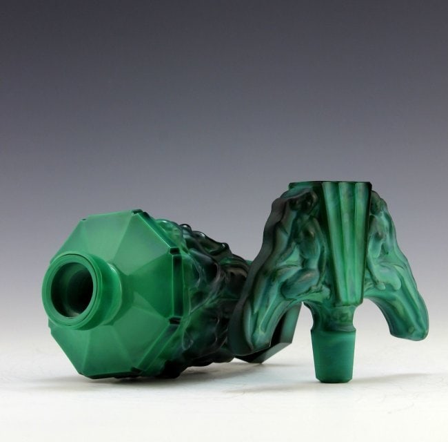 Art Deco Malachite Jade Glass Collectible Perfume Bottle 1930' H.Hoffmann - 3