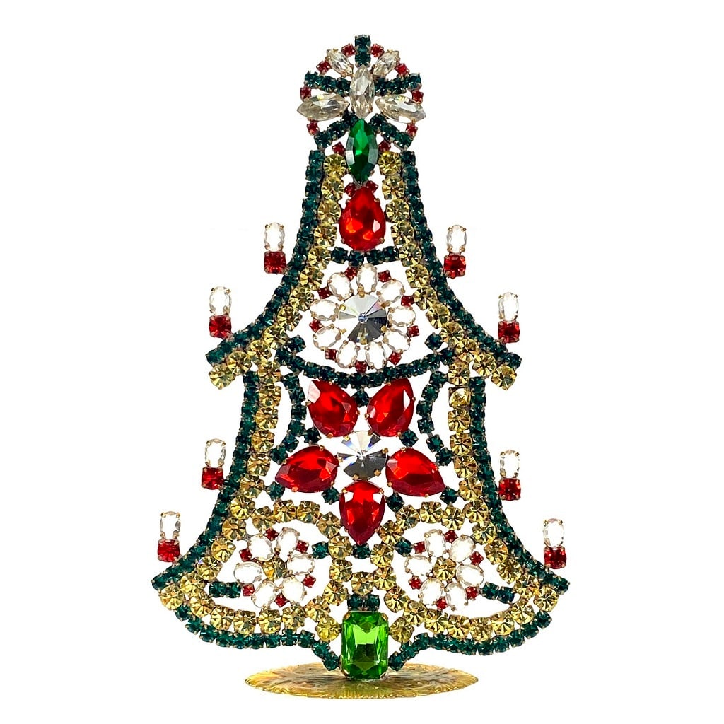 Large Vintage Bohemian Rhinestone Glass Christmas Tree: Standing Christmas Tree. Made in Czechoslovakia. Excellent condition. No missing stones. No damage. Height 8 '' ( 20 cm ). Fast delivery time worldwide: 2-4 days.