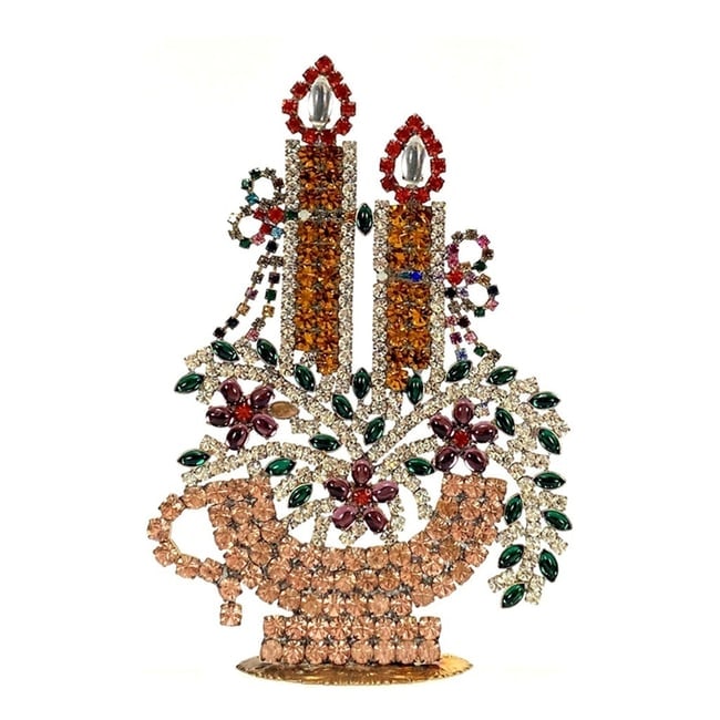 Vintage Bohemian Rhinestone Glass Christmas Candlestick: Made in Czechoslovakia. Excellent condition. No missing stones. No damage. It measures approximately 6 3/4 ''. Fast delivery time worldwide: 2-4 days.