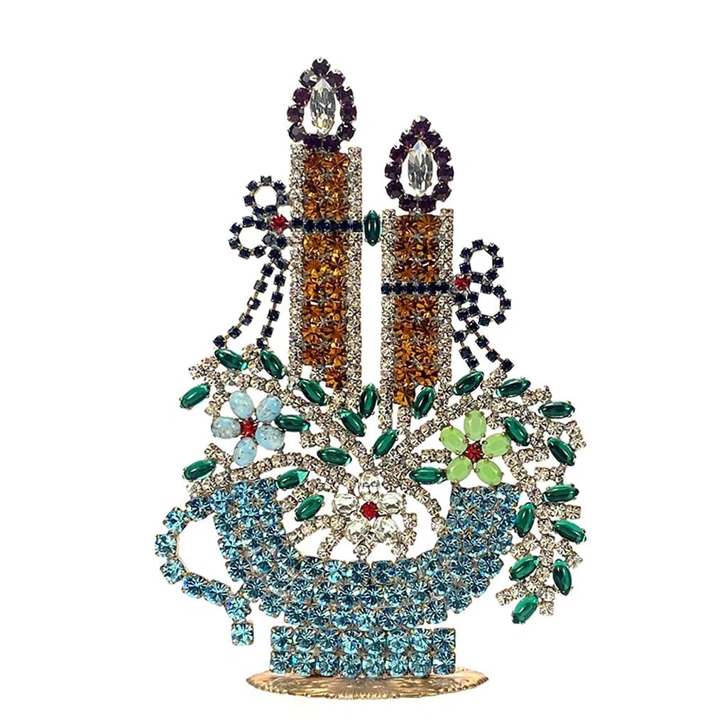 Vintage Bohemian Rhinestone Glass Christmas Candlestick: Made in Czechoslovakia. Excellent condition. No missing stones. No damage. It measures approximately 7 '' (18 cm). Fast delivery time worldwide: 2-4 days.