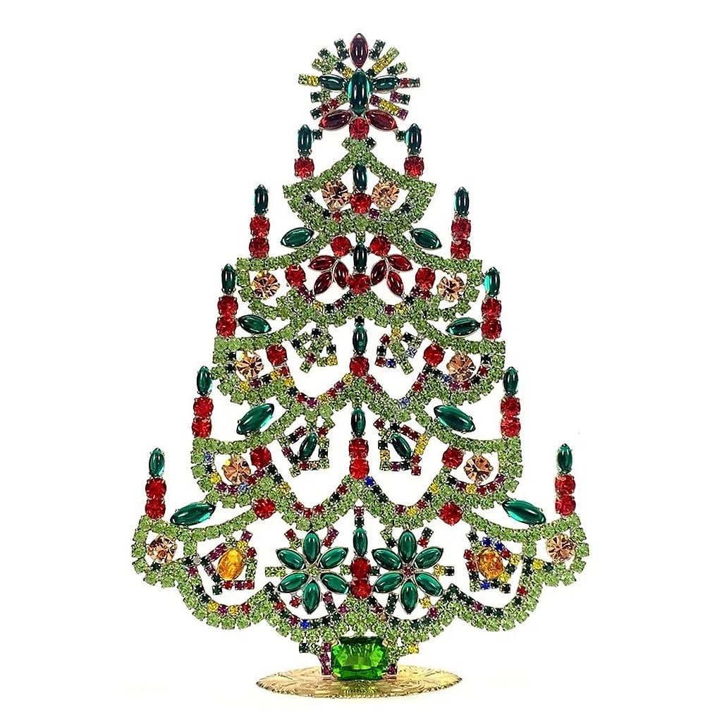 Large Vintage Bohemian Rhinestone Glass Christmas Tree: Standing Christmas Tree. Made in Czechoslovakia. Excellent condition. No missing stones. No damage. Height 8 '' ( 20 cm ). Fast delivery time worldwide: 2-4 days.