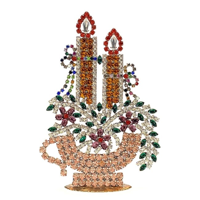 Vintage Bohemian Glass Rhinestone Christmas Candlestick: Made in Czechoslovakia. Excellent condition. No missing stones. No damage. It measures approximately 6 3/4 ''. Fast delivery time worldwide: 2-4 days.