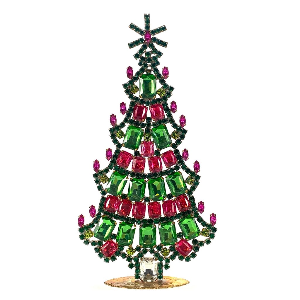 Large Vintage Bohemian Rhinestone Glass Christmas Tree: Standing Christmas Tree. Made in Czechoslovakia. Excellent condition. No missing stones. No damage. Height 8 '' ( 20 cm ). Fast delivery time worldwide: 2-4 days.