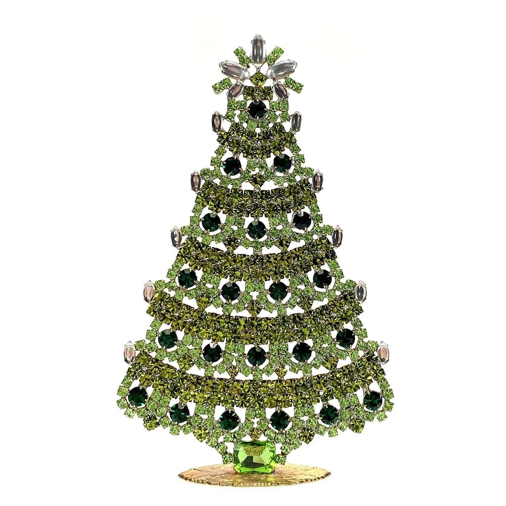Large Vintage Bohemian Rhinestone Glass Christmas Tree: Standing Christmas Tree. Made in Czechoslovakia. Excellent condition. No missing stones. No damage. Height 8 '' ( 20 cm ). Fast delivery time worldwide: 2-4 days.