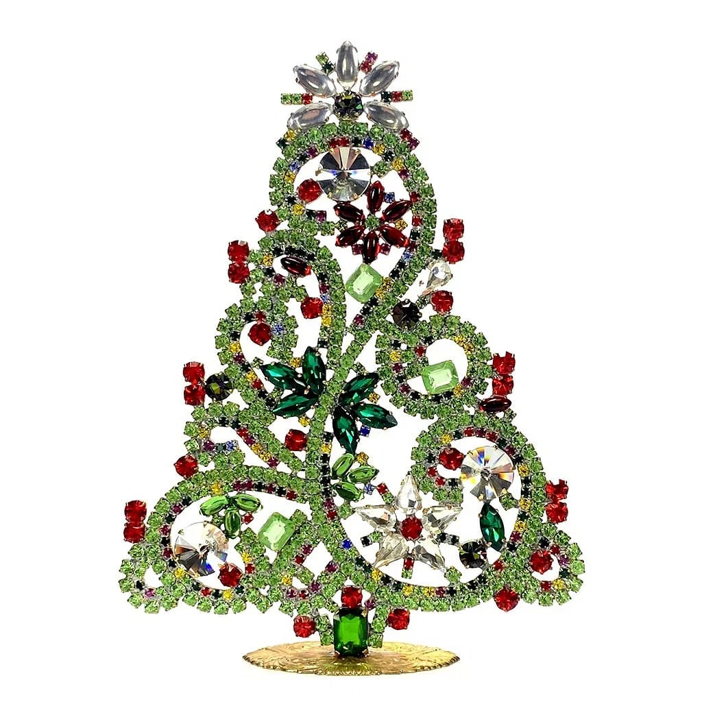 Large Vintage Bohemian Rhinestone Glass Christmas Tree: Standing Christmas Tree. Made in Czechoslovakia. Excellent condition. No missing stones. No damage. Height 7 1/2 '' (19 cm ). Fast delivery time worldwide: 2-4 days.