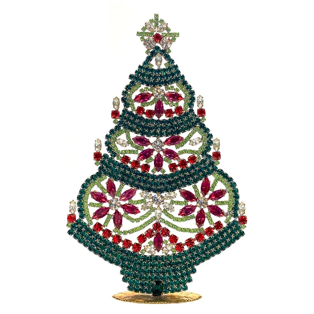 Large Vintage Bohemian Rhinestone Glass Christmas Tree: Standing Christmas Tree. Made in Czechoslovakia. Excellent condition. No missing stones. No damage. Height 8 '' ( 20 cm ). Fast delivery time worldwide: 2-4 days.