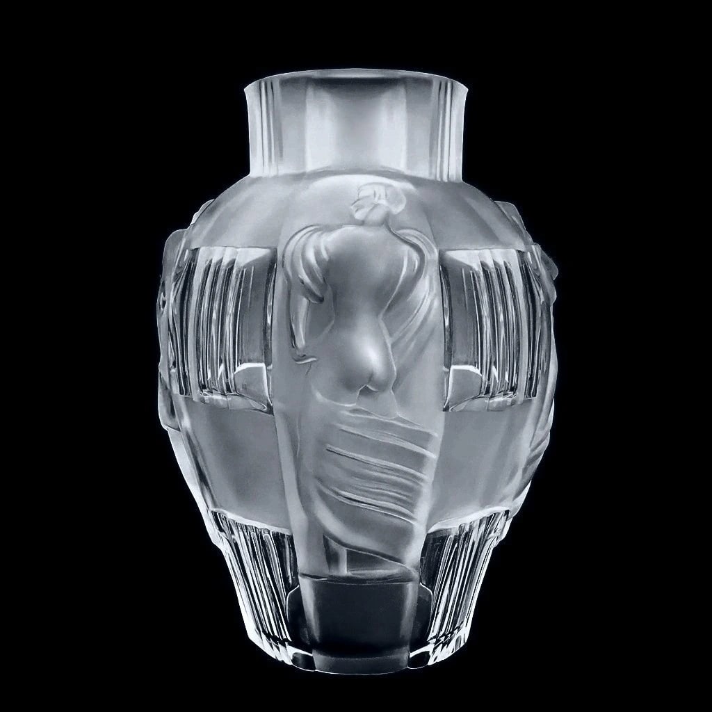 Glamorous Art Deco Satin Clear Glass Large Vase 1930' H.Hoffmann (1 of 2)