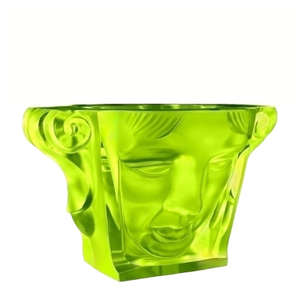 Glamorous Art Deco Vaseline Uranium Glass Large Bowl 1930' H.Hoffmann by Lalique: Art Deco Vaseline Uranium Glass Large Bowl. This piece was made in Bohemia from the ORIGINAL antique vintage molds that was used back in 1930's - 1939's. It is BREATHTAKING high quality satin finish g