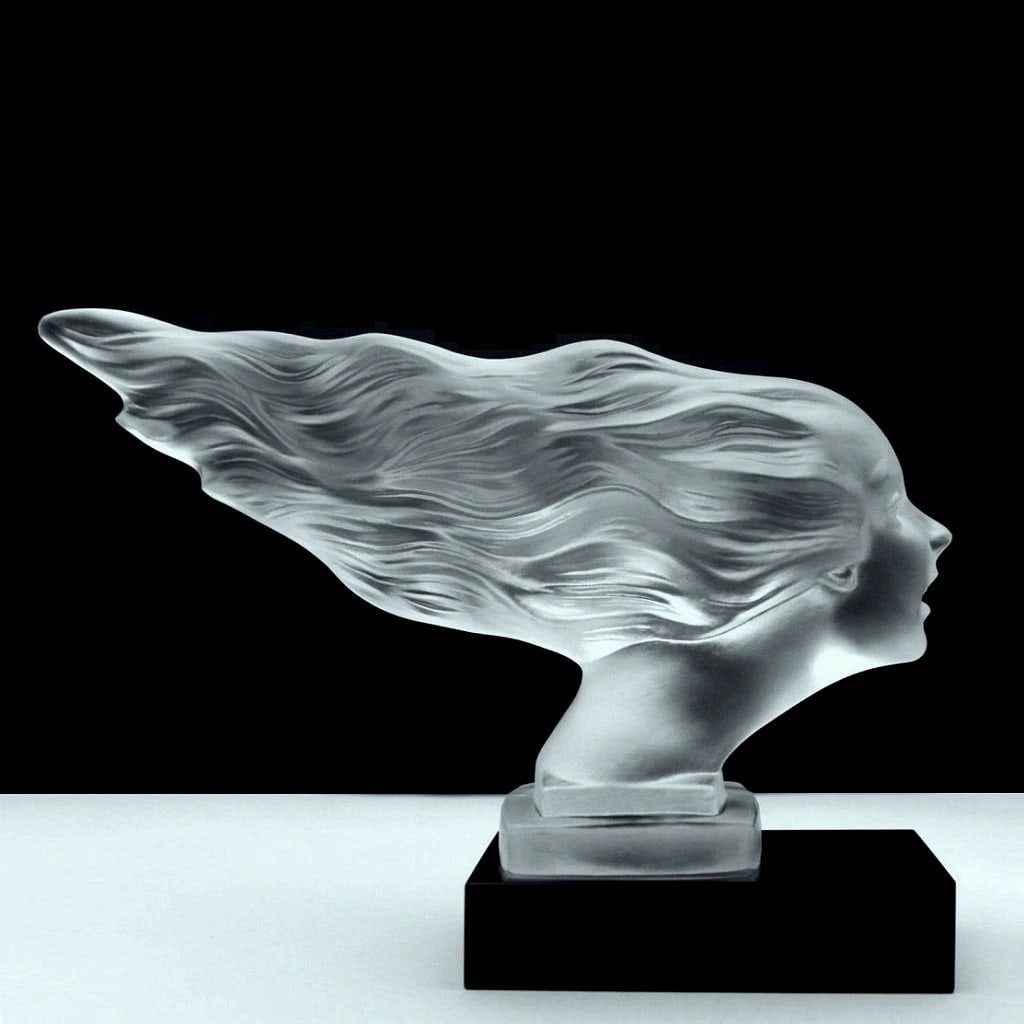 French Art Deco Glass 1930s H. Hoffmann 'Speed Girl' Hood Ornament: This piece is a great addition to collection or a great gift. Top Qality Art Deco Collectible Glass Car Mascot ' Speed Girl ' Hood Ornament Figurine. This piece was made in Bohemia from the ORIGINAL a