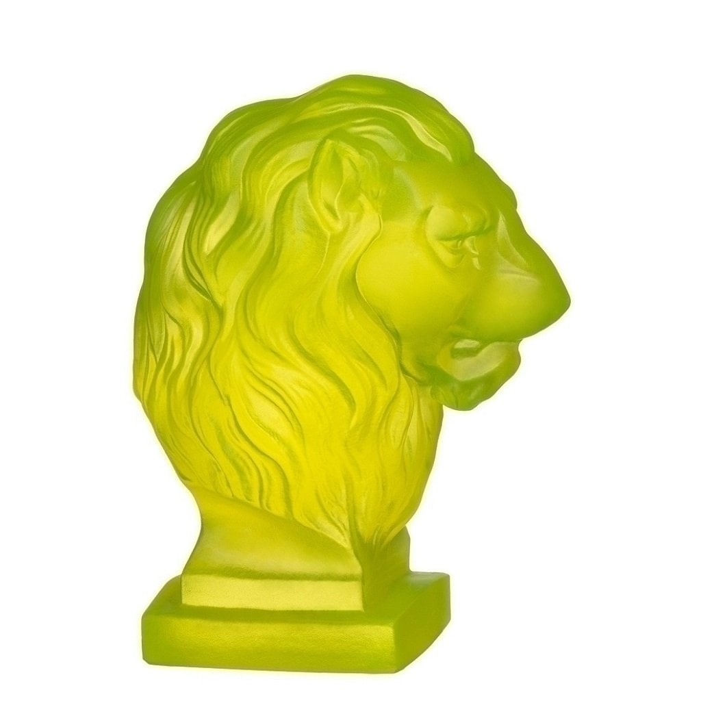 Art Deco Vaseline Uranium Glass ' Lion ' Hood Ornament Sculpture 1930' H.Hoffmann (1 of 4)