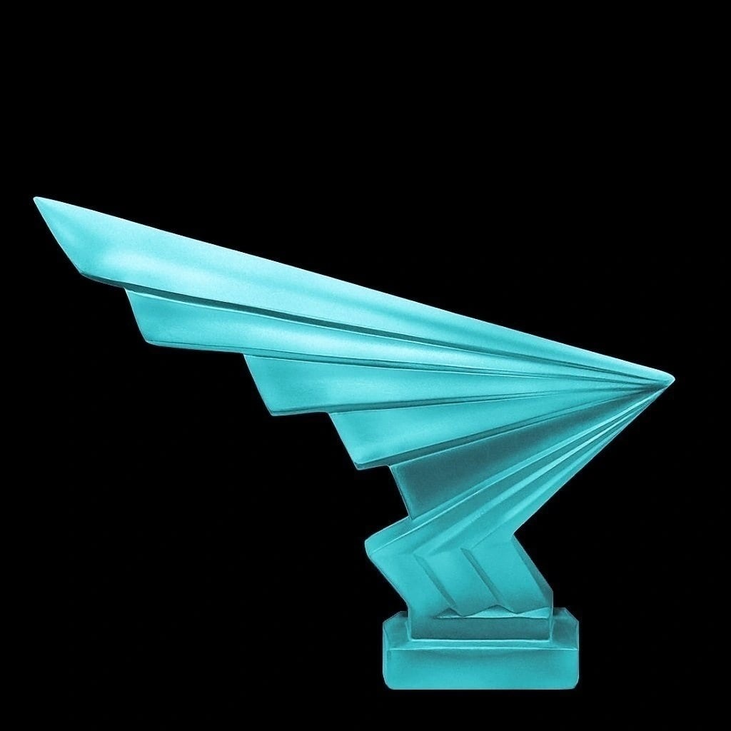 Art Deco Hood Ornament ' Flash ' Sculpture 1930' H.Hoffmann Aquamarine Vaseline Glass: Top Quality Aquamarine Cyan Vaseline Glass. This piece was made in Bohemia from ORIGINAL antique molds that were used during the 1930's - 1939's. It is breathtaking high quality satin finish glass scu