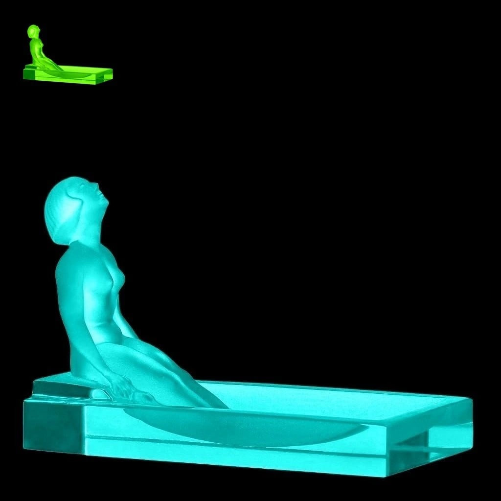 Art Deco Cyan Uranium Glass Large Bowl 1930' H.Hoffmann: Top Quality Art Deco Aquamarine Uranium Glass Bowl. This piece was made in Bohemia from ORIGINAL antique molds that were used during the 1930's - 1939's. It is breathtaking high quality satin finish g