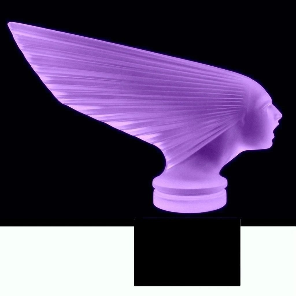 Alexandrite Glass Statue VICTOIRE Hood Ornament ' Spirit Of The Wind ' H.Hoffmann by Lalique: This piece is a great addition to collection or a great gift. Art Deco Collectible Alexandrite Glass Sculpture ' Spirit Of The Wind ' Hood Ornament, Car Mascot Figurine. It is breathtaking high qualit