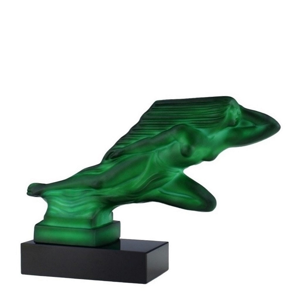 Art Deco 1930' Jade Malachite Glass ' Lady In The Wind ' Hood Ornament Sculpture H.Hoffmann: This piece is a great addition to collection or a great gift. Timeless design - Top Qality Art Deco Glass Car Mascot ' Lady In The Wind ' Hood Ornament Figurine. This piece was made in Bohemia from th