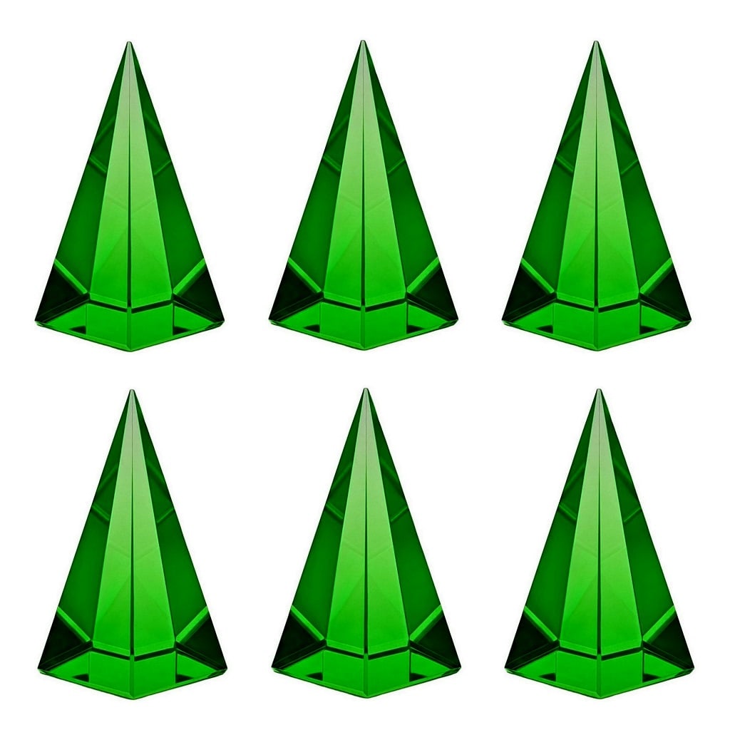 6 Pyramids Collectible Paperweights ' Green ' Vaseline Uranium Glass (1 of 3)