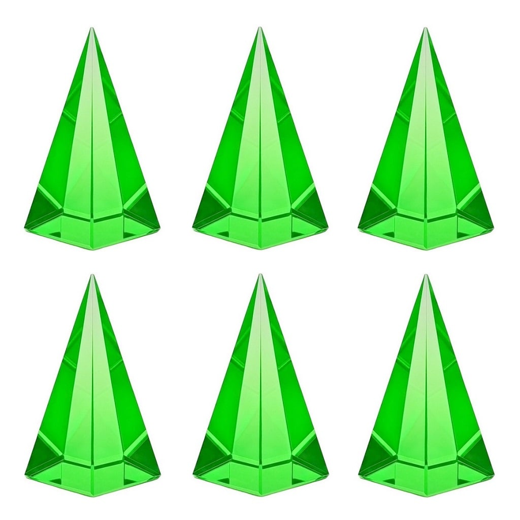 6 Pyramids Collectible Glass ' Light Green ' Vaseline Uranium Glass Paperweights (1 of 3)