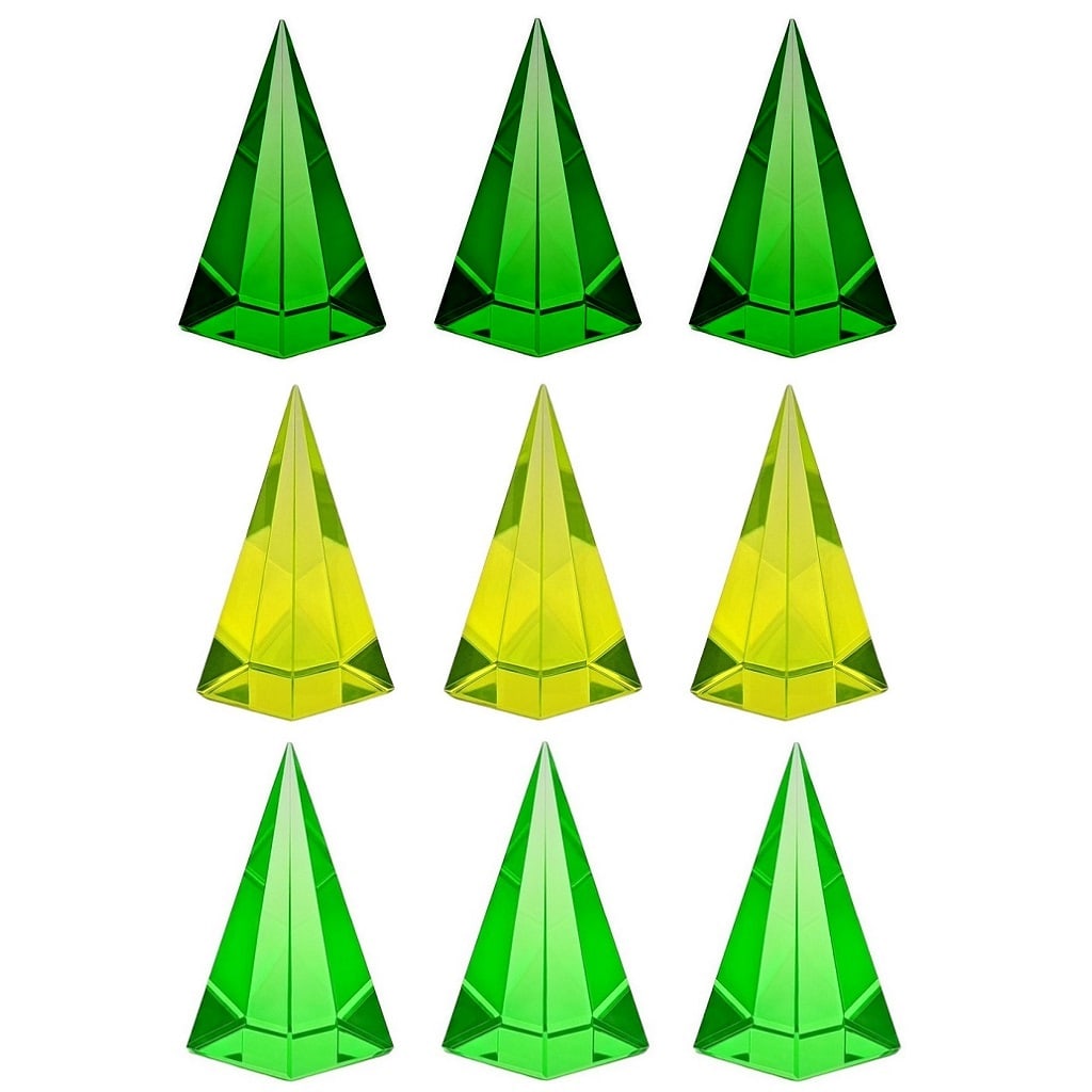 9 Pyramids Collectible Glass ' Green, Yellow, Light Green ' Vaseline Uranium Glass Paperweights (1 of 3)