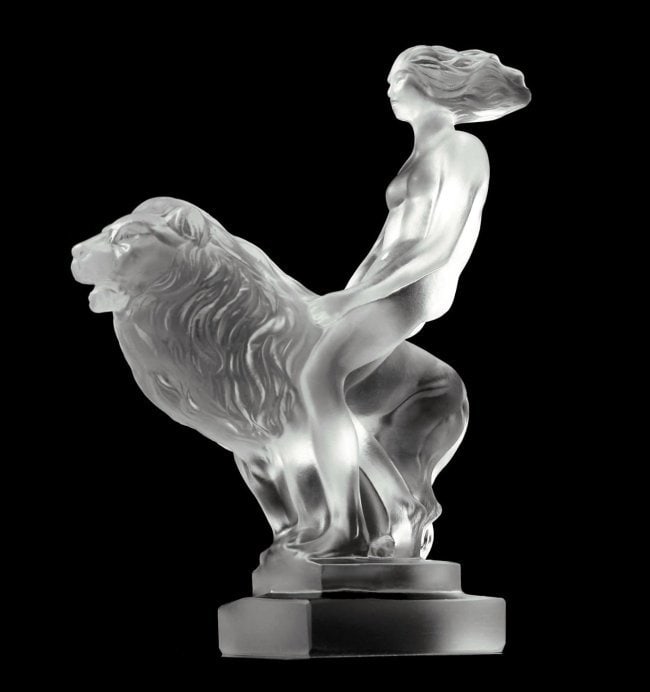 Art Deco Glass Car Mascot Figurine ' Girl with a lion ' 1930' H.Hoffmann (1 of 5)