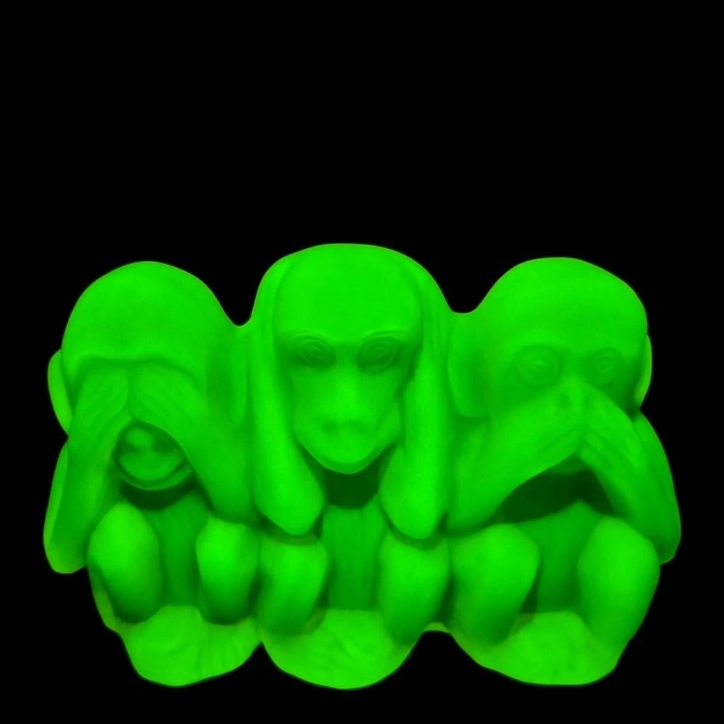 Art Deco Vaseline Uranium Glass 3 Monkeys - Don't see, don't hear, don't speak 1930' H.Hoffmann: This piece is a great addition to collection or a great gift. Art Deco Yellow Vaseline Uranium Glass 3 Monkeys. This piece is a great addition to collection or a great gift. This piece was made in Boh