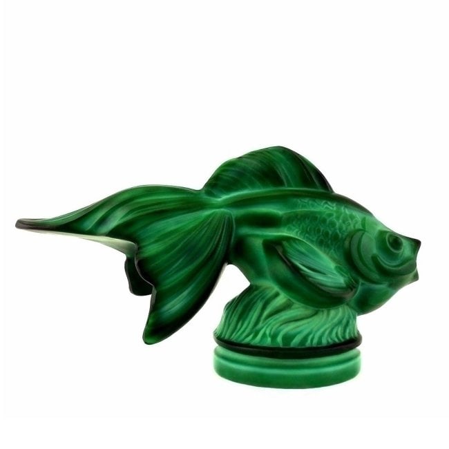 Glamorous Art Deco Malachite Glass Figurine ' Fish ' Sculpture 1930' H.Hoffmann: This piece is a great addition to collection or a great gift. Timeless design - Top Qality Art Deco Glass ' Gold Fish' Sculpture. This piece was made in Bohemia from the ORIGINAL antique vintage molds