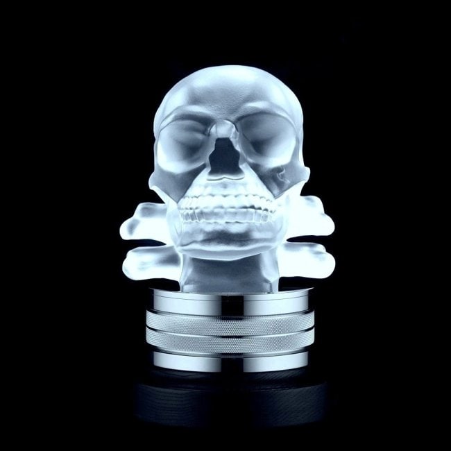 Automotive collector's item - illuminated Base + ' SKULL ' Art Deco Glass Hood Ornament (1 of 4)