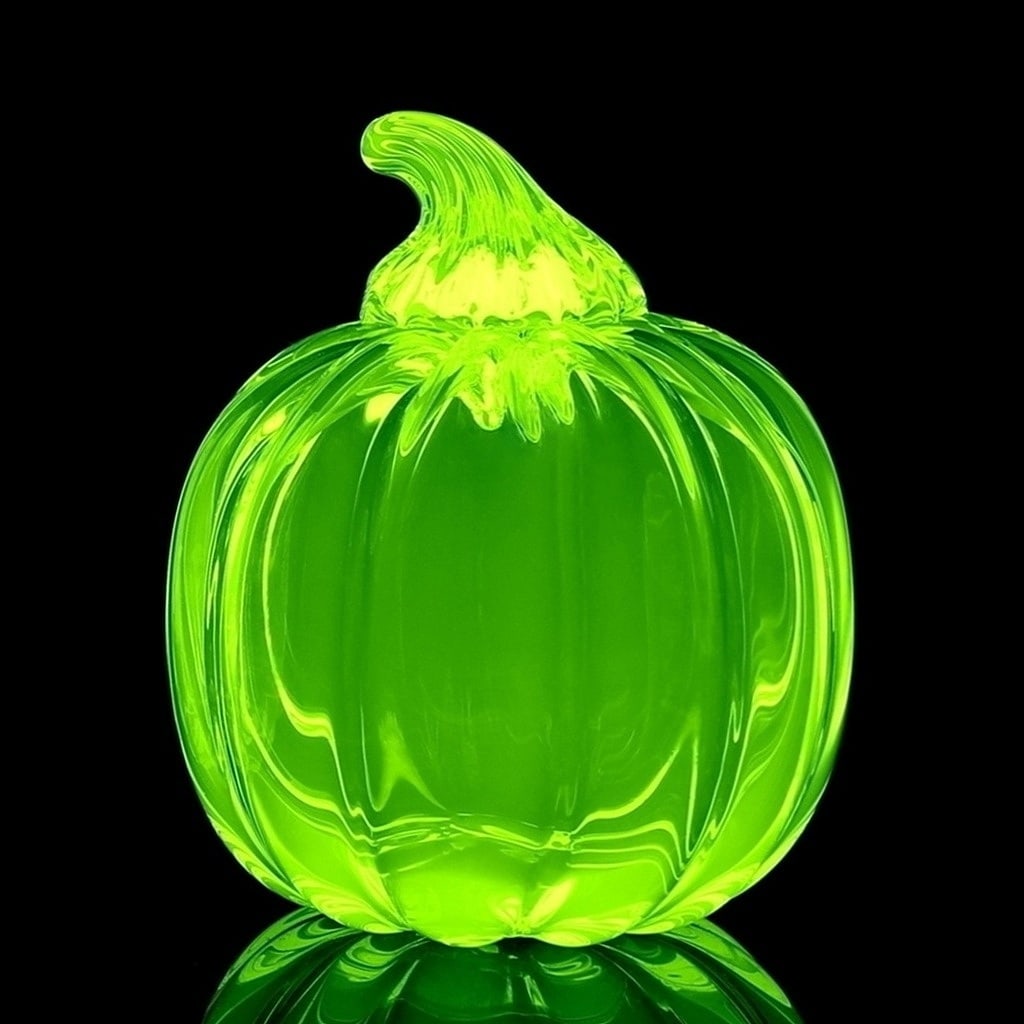Bohemian Uranium Glass Pumpkin Paperweight (1 of 2)