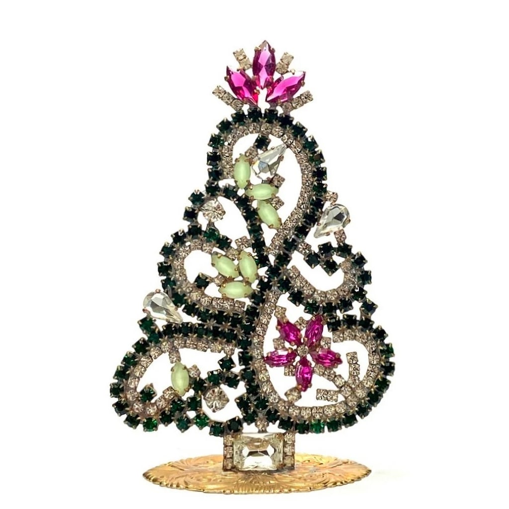 Small Vintage Bohemian Rhinestone Glass Christmas Tree (1 of 3)