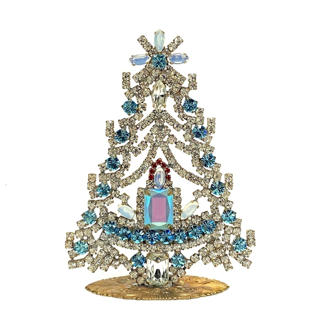Small Vintage Bohemian Rhinestone Glass Christmas Tree: Standing Christmas Tree. Made in Czechoslovakia. Excellent condition. Height 5 '' ( 13 cm ). Fast delivery time worldwide: 2-6 days.