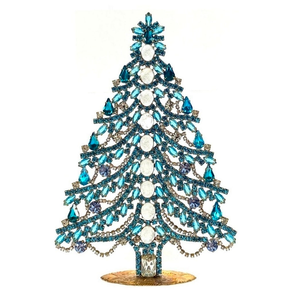 Large Vintage Bohemian Rhinestone Glass Christmas Tree: Standing Christmas Tree. Made in Czechoslovakia. Excellent condition. No missing stones. No damage. Height 8 '' ( 20 cm ). Fast delivery time worldwide: 2-4 days.
