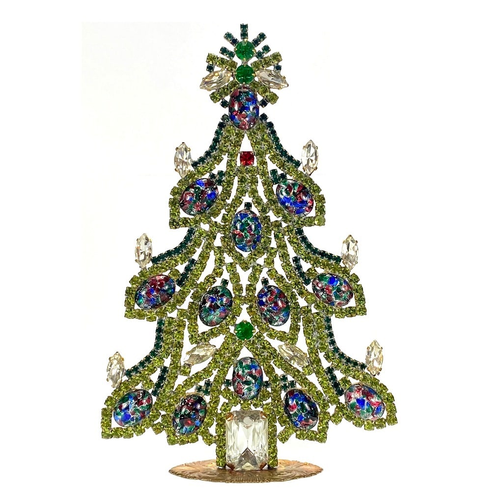 Large Vintage Bohemian Rhinestone Glass Christmas Tree: Standing Christmas Tree. Made in Czechoslovakia. Excellent condition. No missing stones. No damage. Height 8 '' ( 20 cm ). Fast delivery time worldwide: 2-4 days.