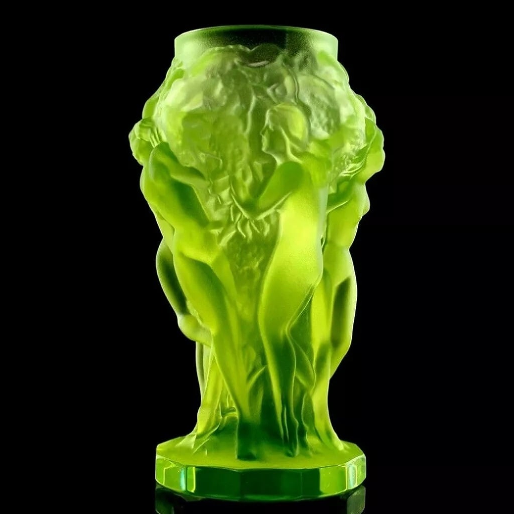 Art Deco Vaseline Uranium Glass Figural Vase 1930' H.Hoffmann By Lalique - 2